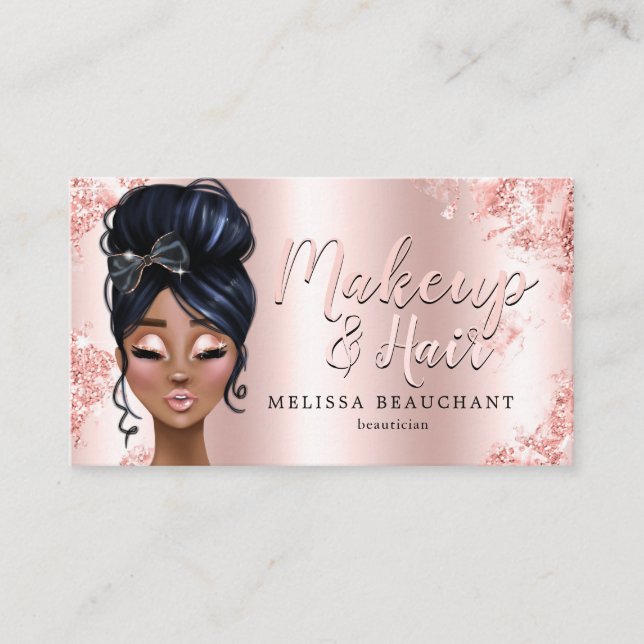 Makeup HairStylist Glitter Rose Gold Referral Card (Front)