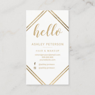 Makeup hello typography gold stripes business card