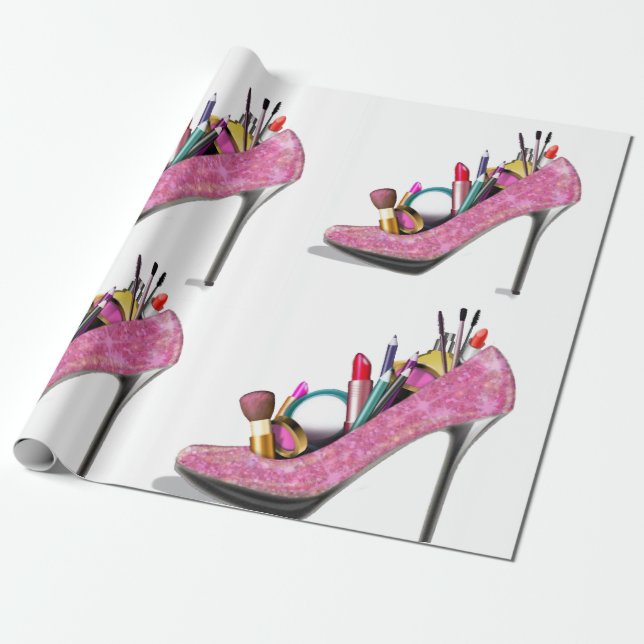 Makeup High Heels Stilettos Fashion Wrapping Paper (Unrolled)