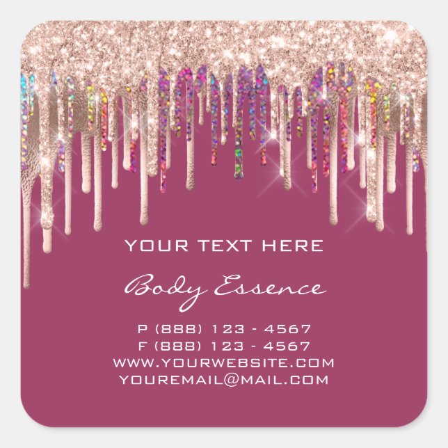 Makeup Holograph Drips Rose Product Berry Square Sticker (Front)