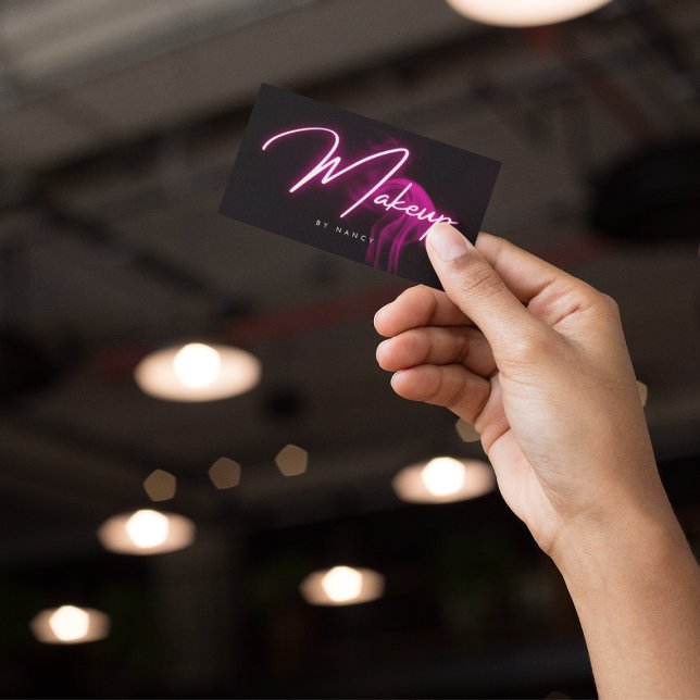 Makeup Hot Pink Neon & Smoke  Handwritten Script  Business Card (Creator Uploaded)