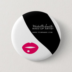 Makeup Icon Woman face in black white pink lips 6 Cm Round Badge