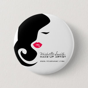 Makeup Icon Woman face in black white pink lips 6 Cm Round Badge