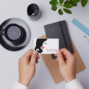 Makeup Icon Woman face in black white pink lips Business Card