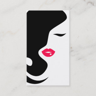 Makeup Icon Woman face in black white pink lips Business Card