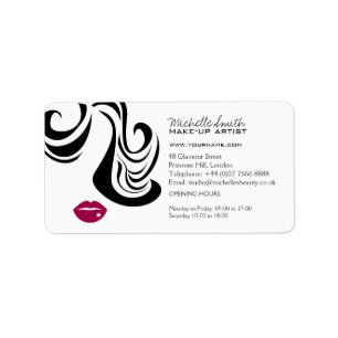 Makeup Icon Woman face in black white pink lips Label