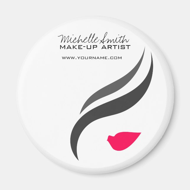 Makeup Icon Woman face in black white pink lips Magnet (Front)