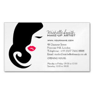 Makeup Icon Woman face in black white pink lips Magnetic Business Card