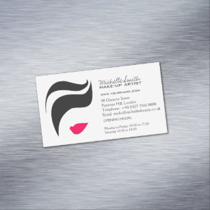 Makeup Icon Woman face in black white pink lips Magnetic Business Card