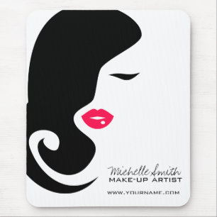 Makeup Icon Woman face in black white pink lips Mouse Mat