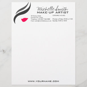 Makeup Icon Woman face in black white pink lips Personalized Letterhead