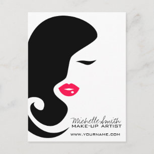 Makeup Icon Woman face in black white pink lips Postcard
