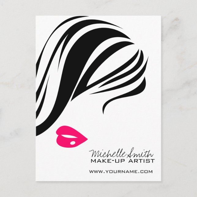 Makeup Icon Woman face in black white pink lips Postcard (Front)