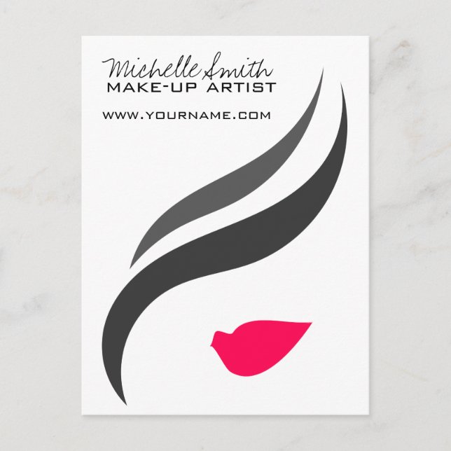 Makeup Icon Woman face in black white pink lips Postcard (Front)