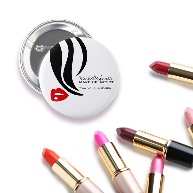 Makeup Icon Woman face in black white red lips 6 Cm Round Badge (Creator Uploaded)