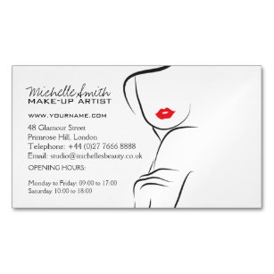 Makeup Icon Woman face in black white red lips Magnetic Business Card