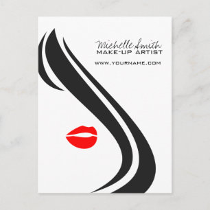 Makeup Icon Woman face in black white red lips Postcard