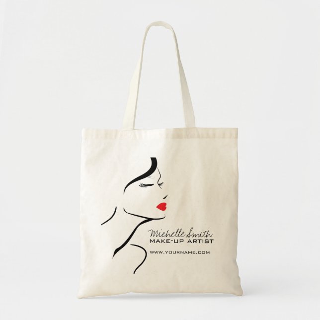 Makeup Icon Woman face in black white red lips Tote Bag (Front)