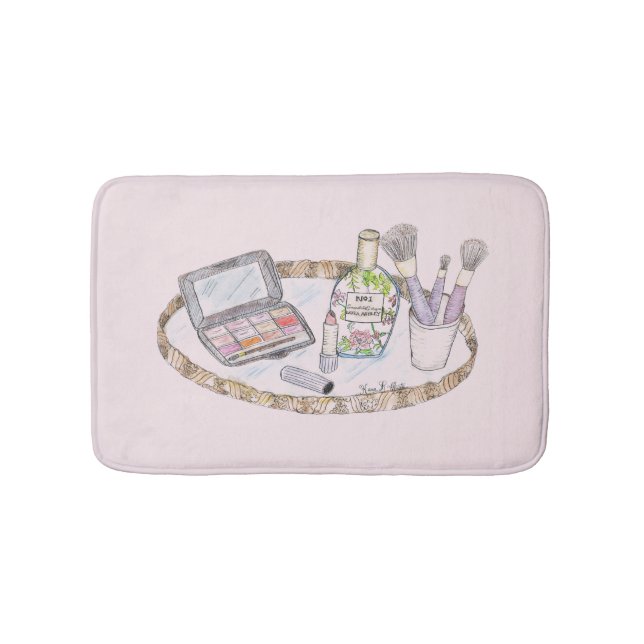 Makeup Illustration Antique Makeup Tray Fashion Bath Mat (Front)