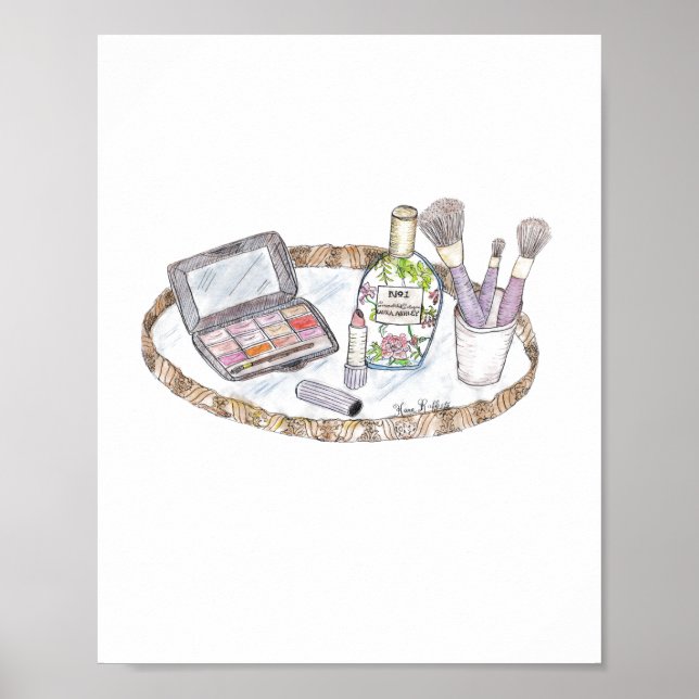 Makeup Illustration Antique Makeup Tray Fashion Poster (Front)