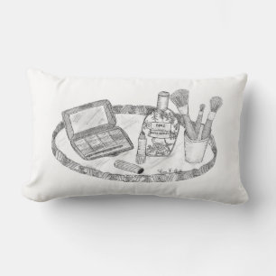 Makeup Illustration Antique Makeup Tray Lumbar Cushion