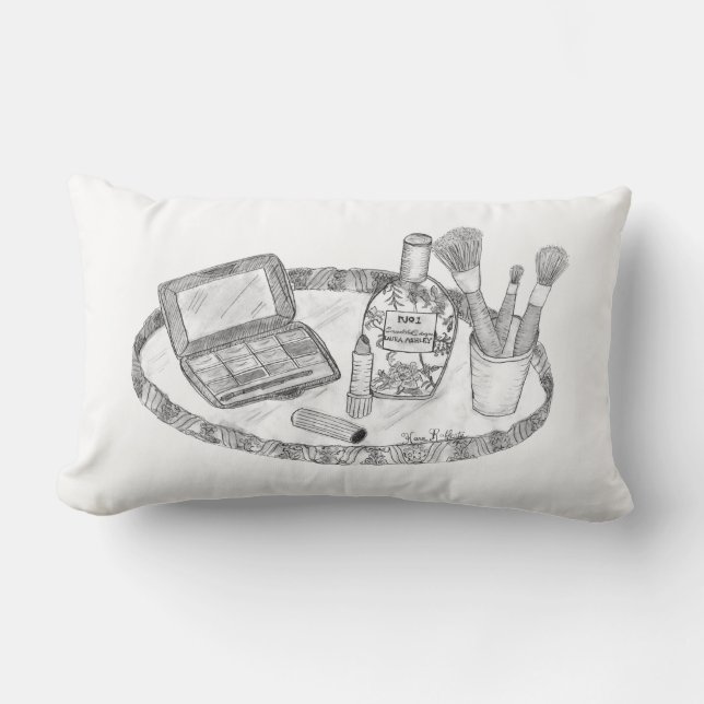 Makeup Illustration Antique Makeup Tray Lumbar Cushion (Front)