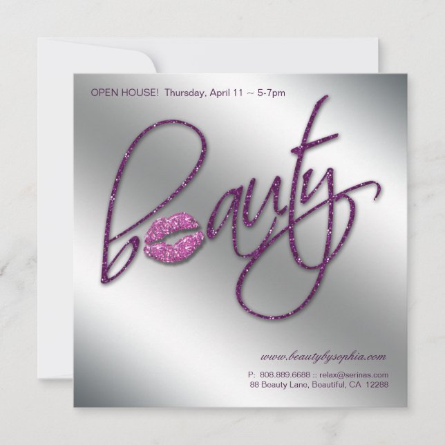 Makeup Invitation Open House Beauty Lips Purple (Front)