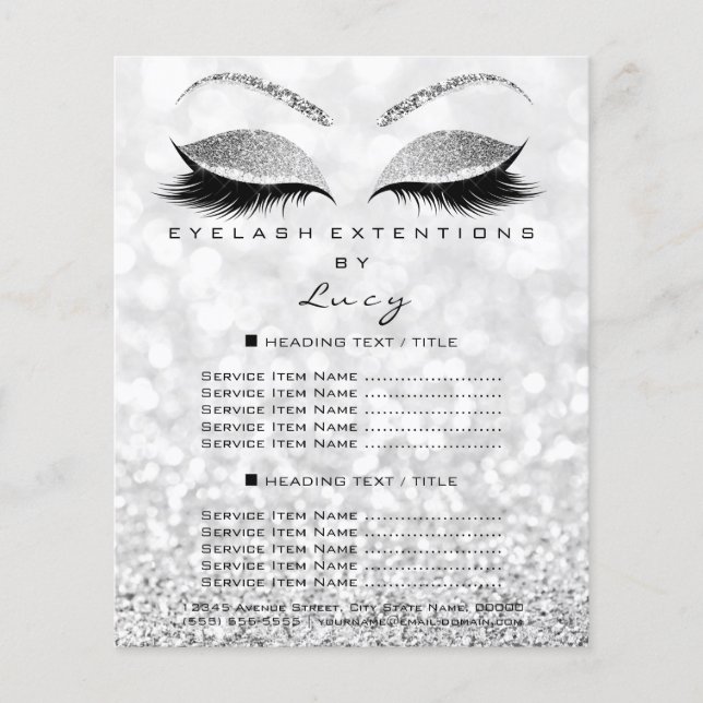 Makeup Lash Beauty Salon Glitter Price List 1 Page (Front)