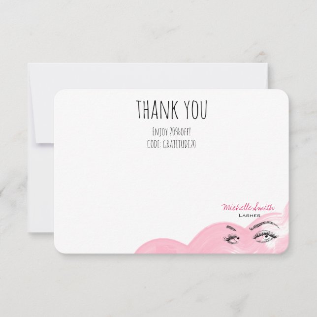 Makeup Lashes Brow Pink Thank you Qr Code Discount Card (Front)