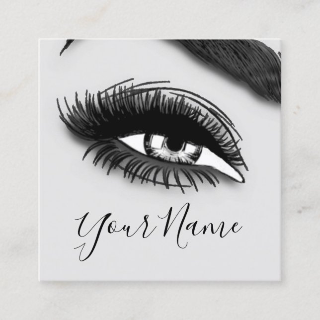 Makeup Lashes Grey Microblade Logo  QR Code  Square Business Card (Front)