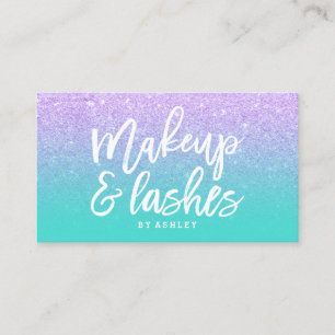 Makeup lashes typography faux lavender glitter business card