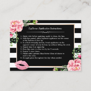 Makeup Lips Instruction Tips - Pink Floral Stripes Business Card