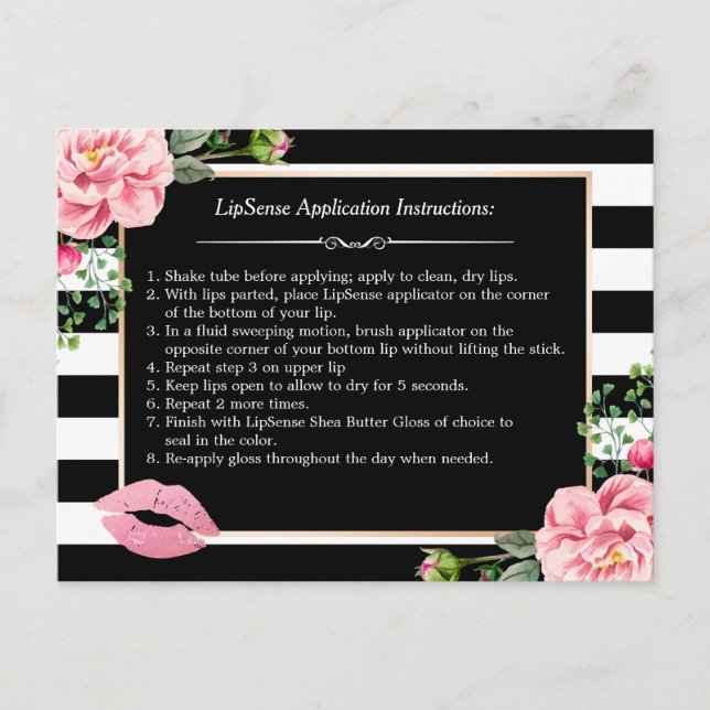Makeup Lips Instruction Tips | Pink Floral Stripes Postcard (Front)