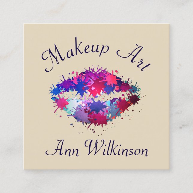 Makeup lips splash of colours artistic cover square business card (Front)