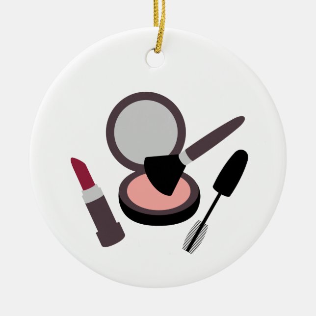 Makeup Lipstick Mascara Blush Ceramic Tree Decoration (Front)