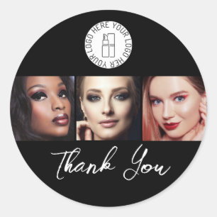 Makeup Logo Black White 3 Photo Customer Thank You Classic Round Sticker