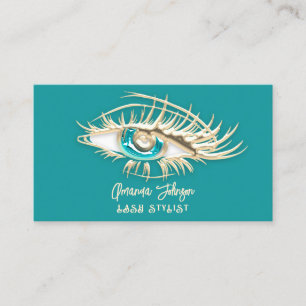 Makeup Logo Blue Gold Eyelash Qr Code Ivory Teal Business Card