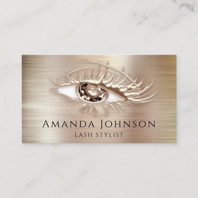 Makeup Logo Brown Black Eyelash QrCode Rose Gold   Business Card (Front)