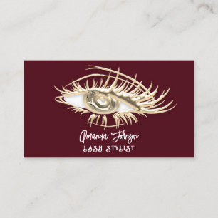 Makeup Logo Burgundy Gold Eyelash Qr Code Business Card