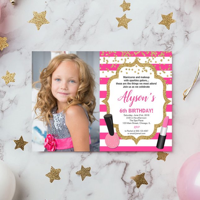 Makeup manicures spa birthday girl photo invitation (Creator Uploaded)