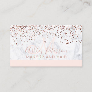 Makeup marble rose gold confetti monogram blush business card