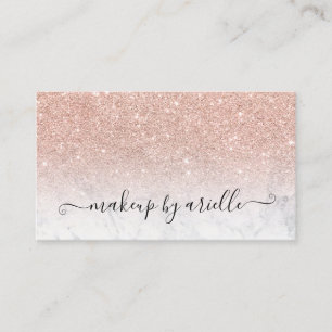 Makeup modern typography marble rose gold glitter business card