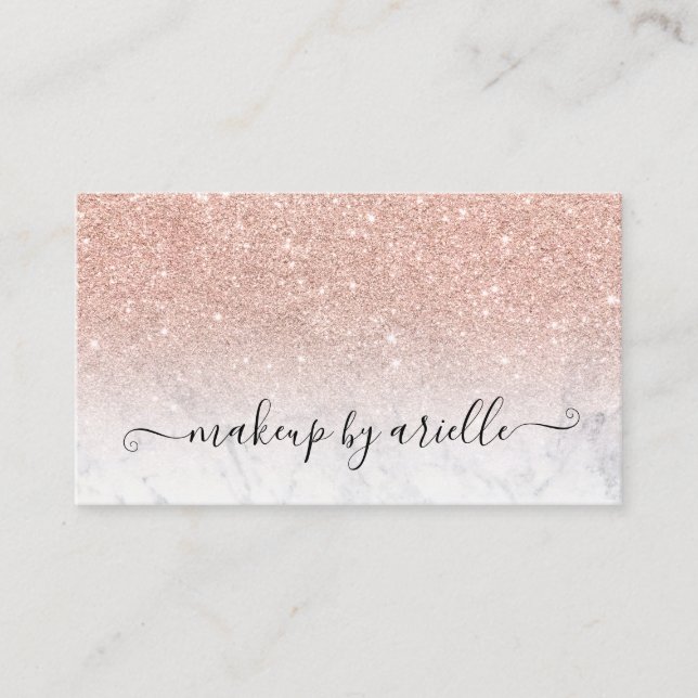 Makeup modern typography marble rose gold glitter business card (Front)