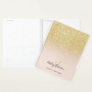 Makeup monogram blush chic gold glitter script planner