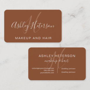 Makeup monogram minimalist script terracotta business card