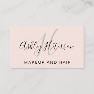 Makeup monogram pink minimalist elegant script business card