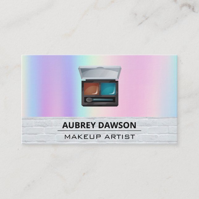 Makeup Palette and Brush | Rainbow Blend Business Card (Front)