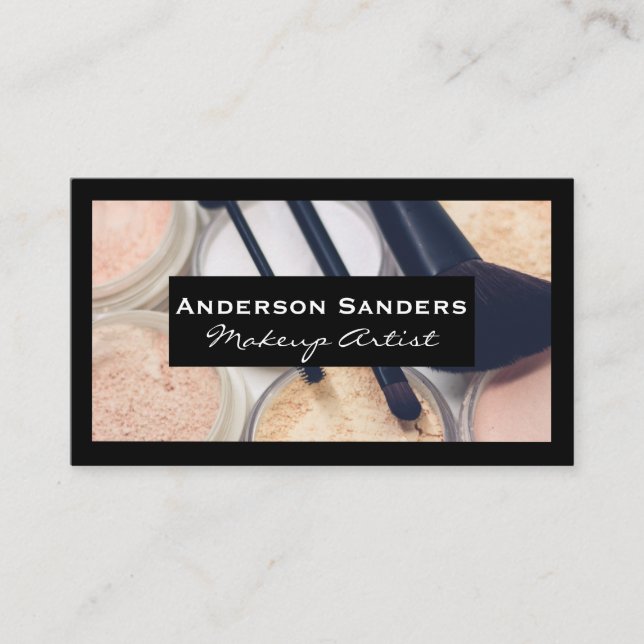 Makeup Palette and Brushes | Black Border Business Card (Front)