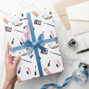 Makeup Pattern With Lipstick, Mascara, Brushes Etc Wrapping Paper
