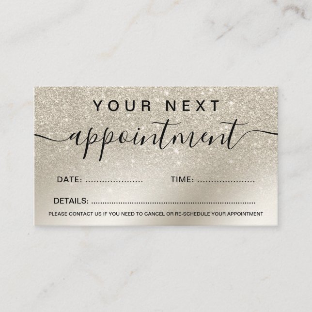 Makeup pearl glitter ivory ombre gold metallic appointment card (Front)